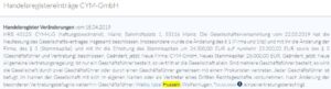 Handelsregisterauszug CYM-GmbH Mainz (HRB 45125)