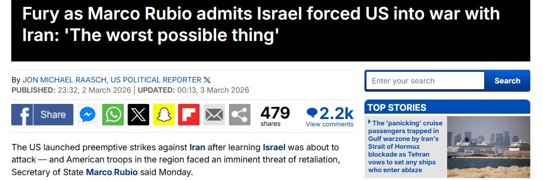 Daily Mail - Marco Rubio gibt zu, dass Israel die USA zum Krieg gegen den Iran gezwungen hat